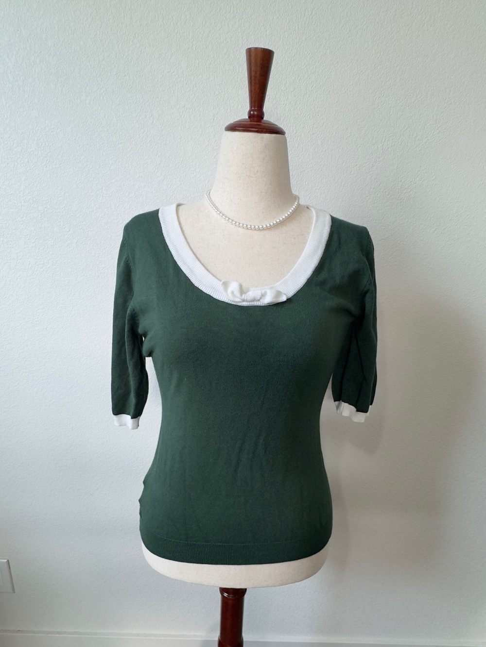 Collectif Forest Green and White Scoop Neck Knit Top